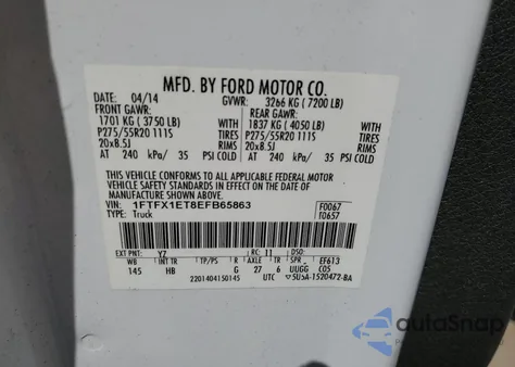 2014 Ford F150 Lariat from USA, damaged, VIN 1FTFX1ET8EFB65863